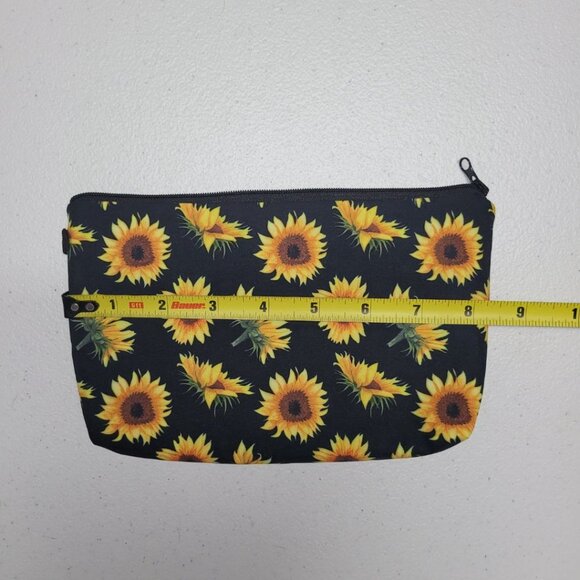 Sunflower Pouch Bag Zipper Makeup Clutch School Pencil Marker Black Yellow - Picture 3 of 4